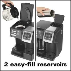 Hamilton Beach Flexbrew coffee maker - Easy to fill reservoir. two separate water reservoirs (with two water level windows). One of them is the carafe side and the other side is to be used for a single cup of coffee. 