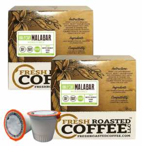 Fresh Roasted Coffee LLC Indian Monsooned Malabar Half Caffeine Coffee Pods